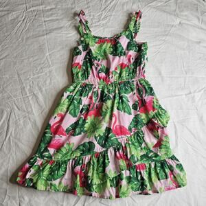 Janie and Jack Girl Tropical Flamingo Ruffle Sundress Coastal summer  Dress Sz 8